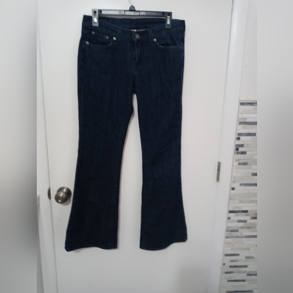 Lucky Brand Dungaree Zoe Jean Dark Wash Flared Bottom Short inseam Jeans 8/29